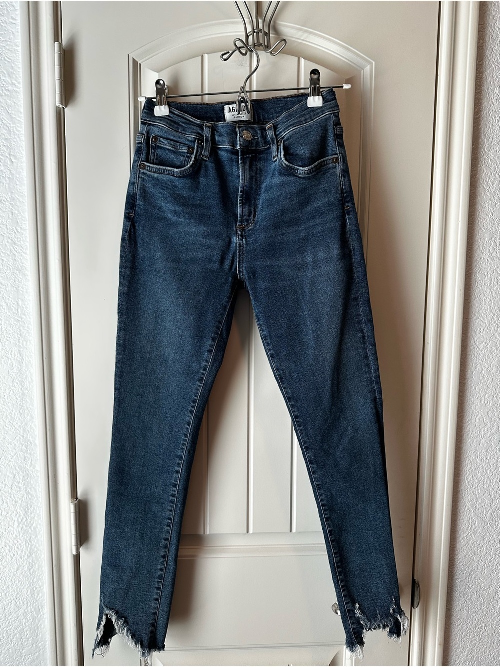 Agolde High-Rise Medium-Dark Blue Skinny Raw Hem Jeans size 27